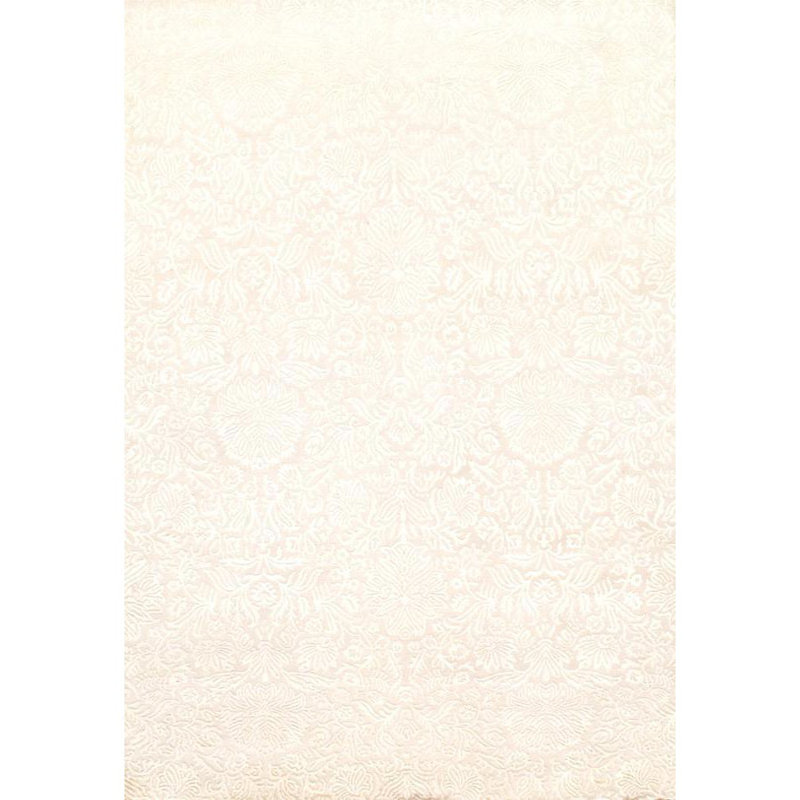 Tapis ivoire / beige en laine / soie noué à la main Indo