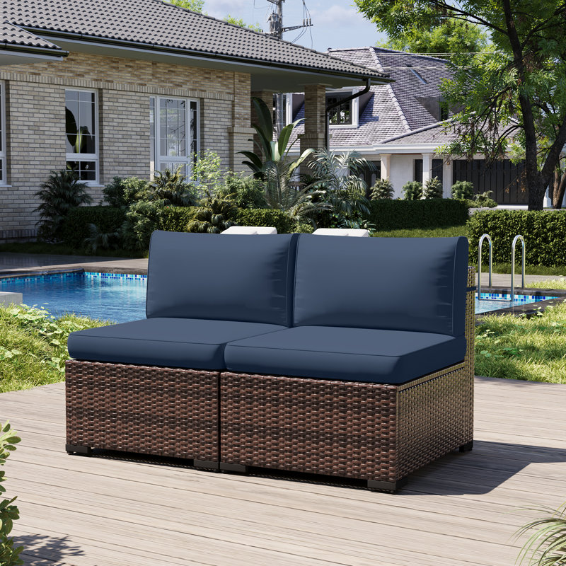 2-Person Armless Outdoor Seating Group With Cushions, Navy