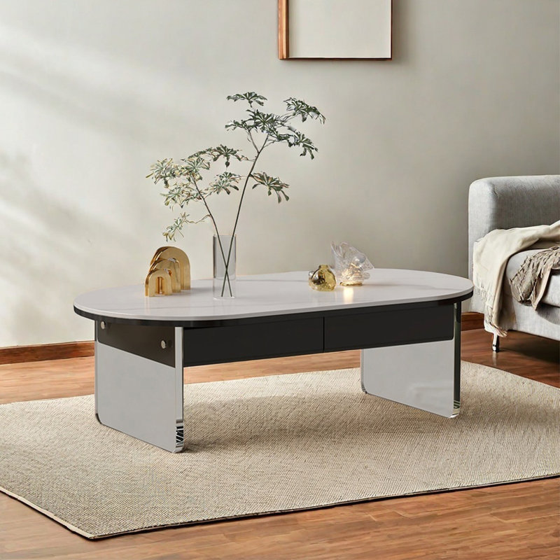 Table basse ovale, Noir/gris, H 16,5 po x L 47,2 po x l 23,6 po