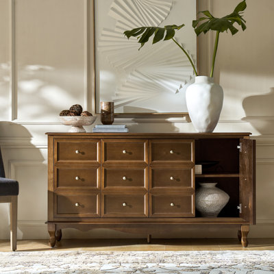 Ilesha 58" Wide Transitional 4 Door Sideboard with Adjustable Shelves and Solid Wood Legs