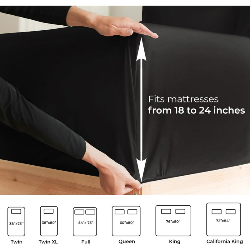 Extra Deep Pocket Sheet Set, Cooling & Breathable Bed Sheets, Soft Hotel Luxury Bedding, Fits 18–24 Inch Mattress, Black
