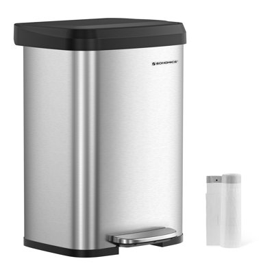 13 Gallon Stainless Steel Trash Can Step On Carbon Filter with 15 Trash Bags