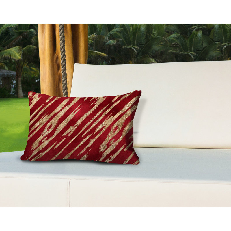 Coussin lombaire intérieur / extérieur abstrait Sana, Rouge/doré