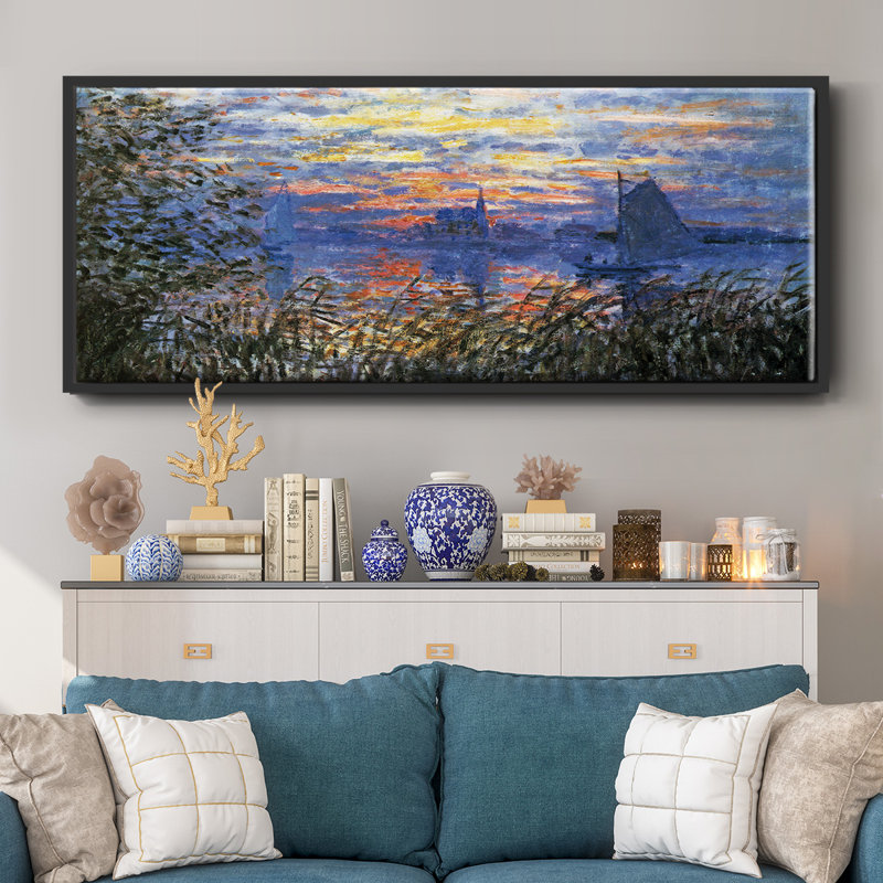 Coucher de soleil sur la seine par Monet - Toile encadrée, H 8 po x l 20 po
