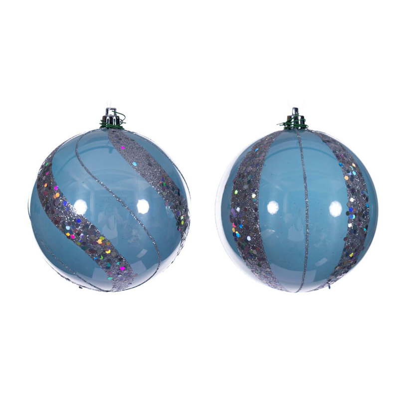 Vickerman Pearl Sequin Ball Ornament Assortment, 4" H x 4" W x 4" D, Baby Blue Pearl