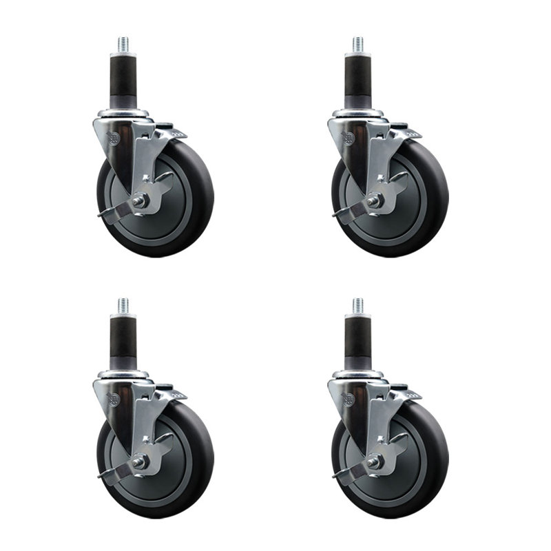 Ensemble de roulettes extensibles en caoutchouc thermoplastique pivotant de 1-1 / 4 po avec frein SCC