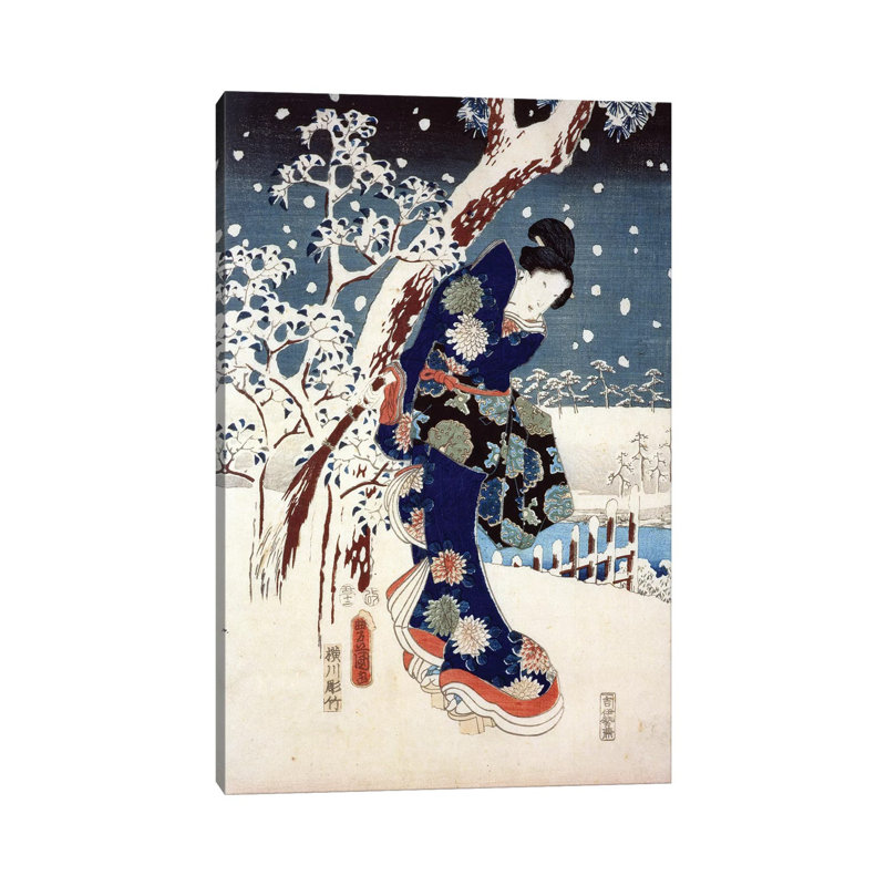 Snow Scene In The Garden Of A Daimyo, Part Of Triptych by Utagawa Hiroshige - Wrapped Canvas Gallery-Wrapped Canvas Giclée