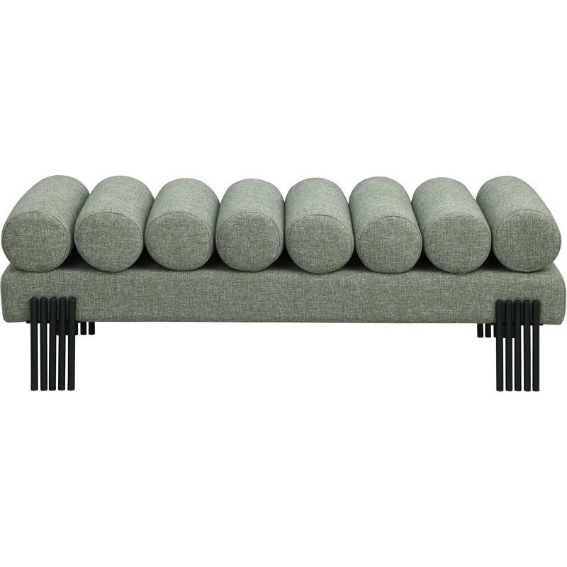 Banc rembourré Akeela, Tissu texturé en lin vert