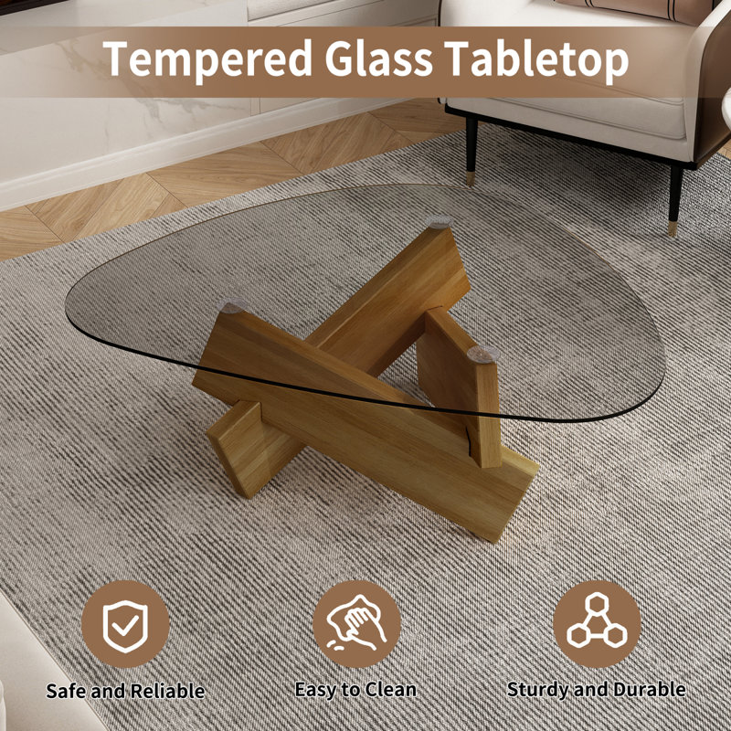 Tables basses et cocktail modernes, table compacte en verre et en bois pour le salon