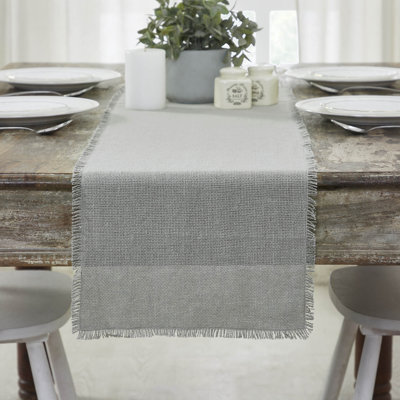 Burlap Dove Gray Runner Fringed