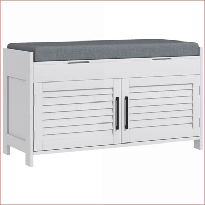 Shoe Bench with Storage, HOMCOM Entryway Hallway Bench with Cushion, Adjustable Shelves, Shutter Doors | Snow White | MDF
