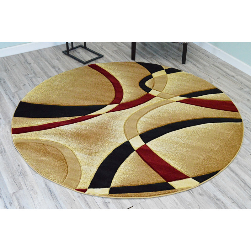 Mccampbell Abstract Area Rug, Round 7', Beige/Burgundy