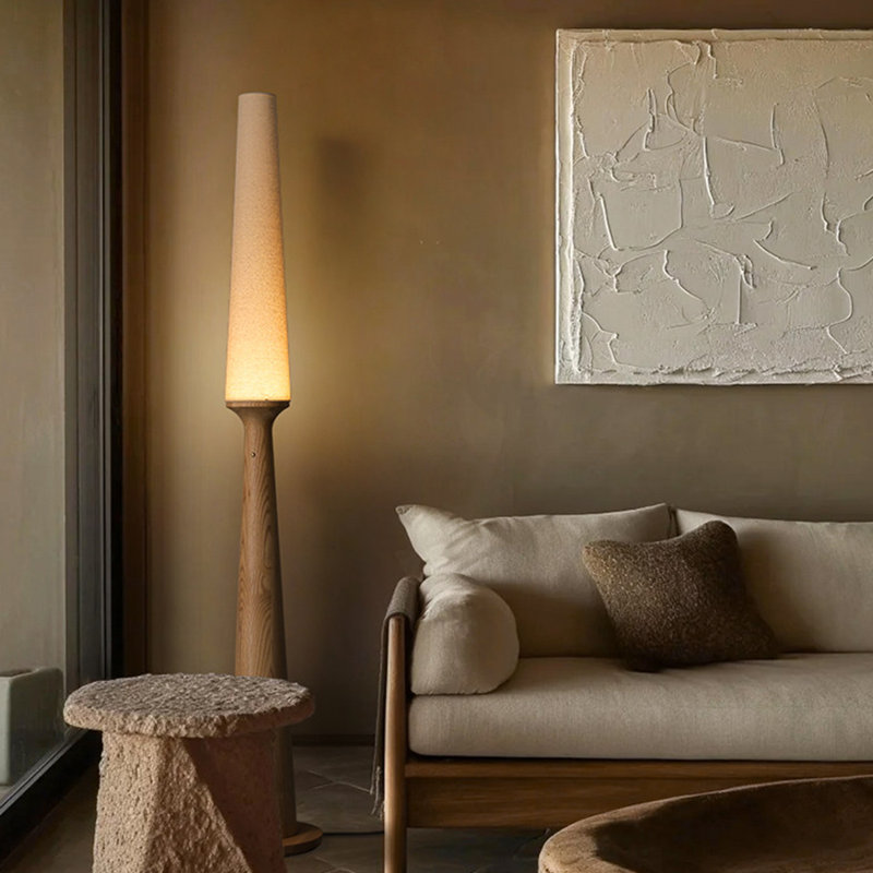 Salon d'art en bois massif, abat-jour en tissu de lin, lampe sur pied