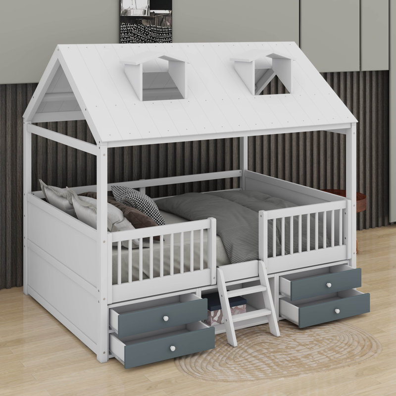 Lit double en bois, Blanc