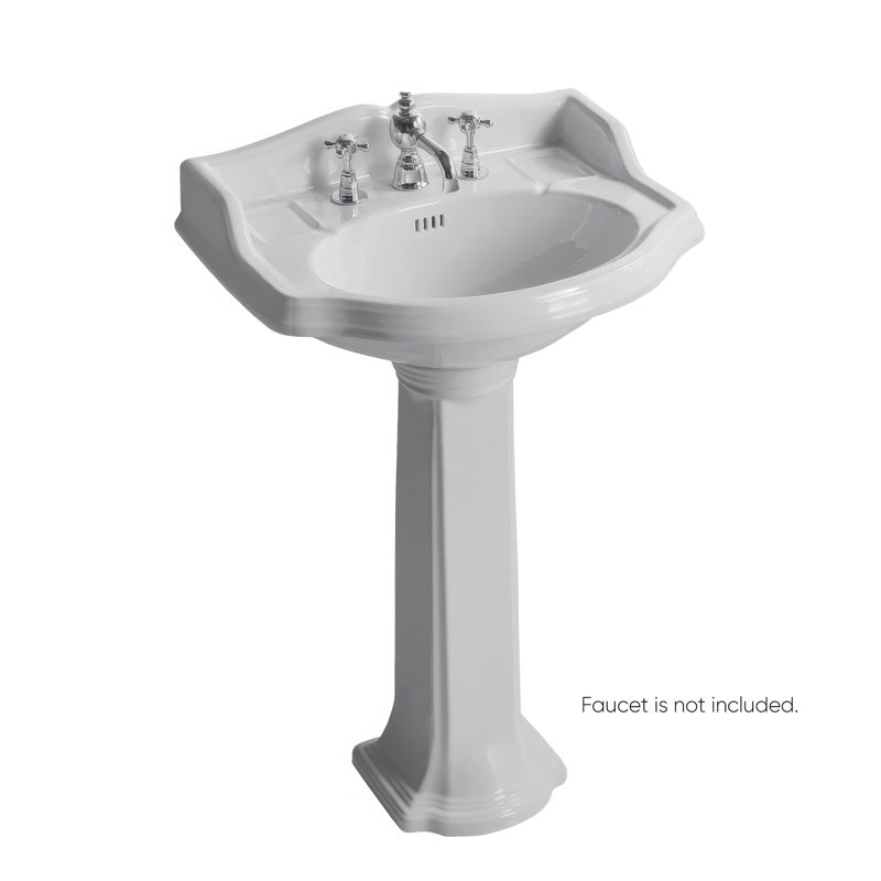 China 27.125" Tall White Vitreous China Oval Pedestal Bathroom Sink with Overflow, 8" Center