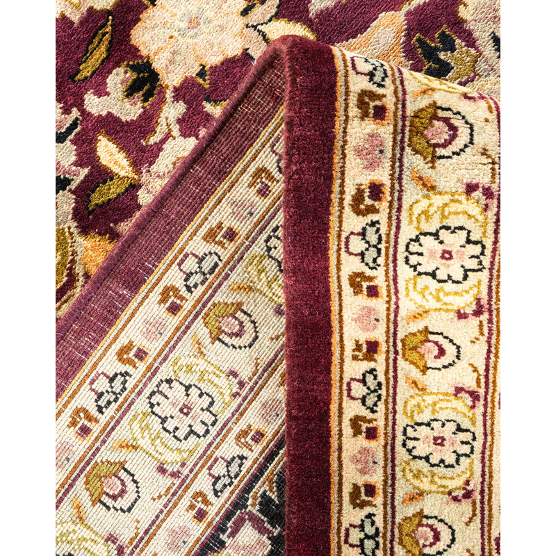 Tapis unique mauve / beige / noir noué à la main 10 pi x 14 pi 3 po Vivika Mogul