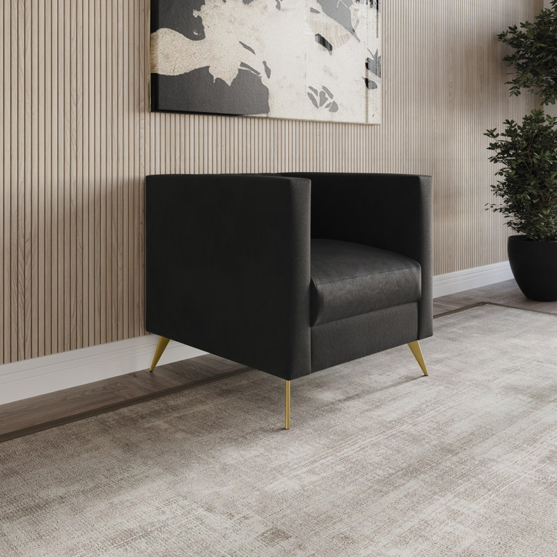 Fauteuil carré en velours Cramlington, Velours noir