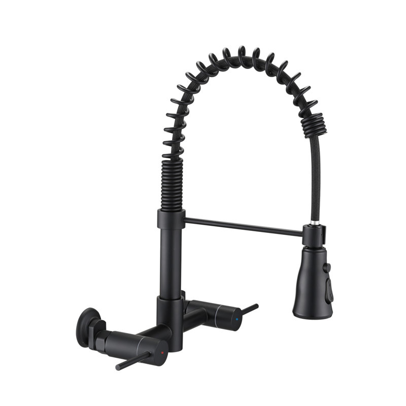 3 Functions Wall Mounted Bridge Kitchen Faucet, Matte Black