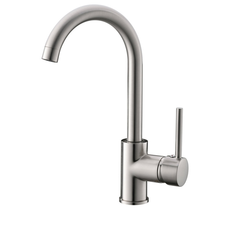 Stainless Steel Kitchen Sink Faucet - Single Handle, Brushed Nickel, Build Ceramic Cartridge