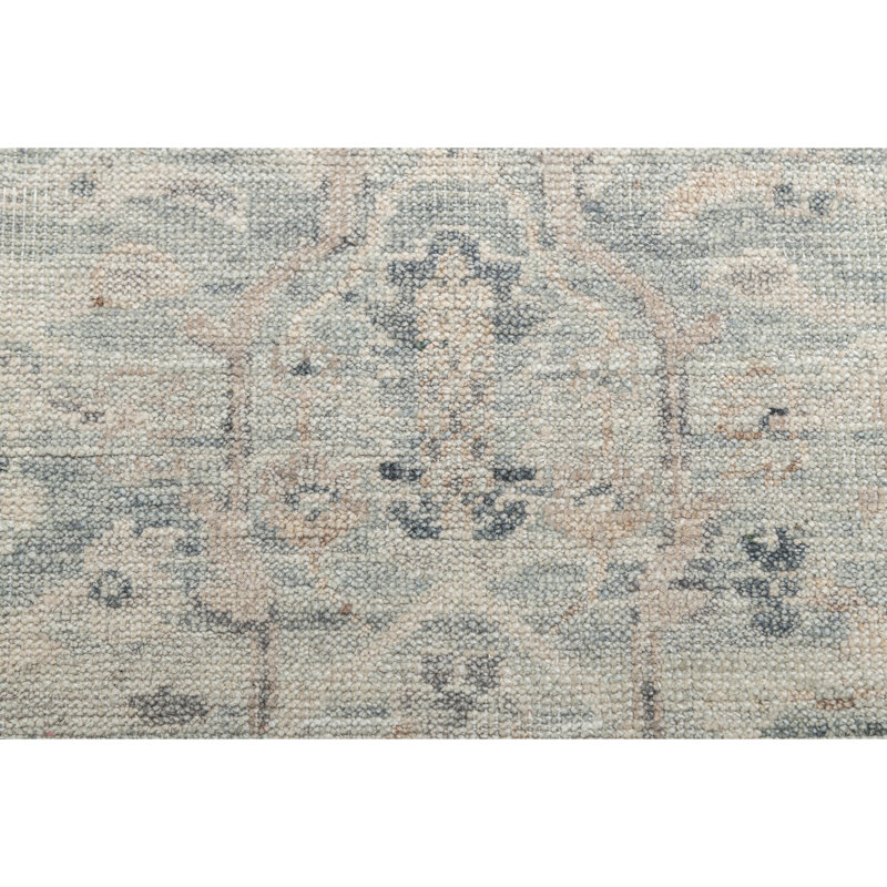 Hand Knotted Wool Oriental Area Rug in Light Gray/Ivory/Green/Light Blue, Runner 2'6" x 10'