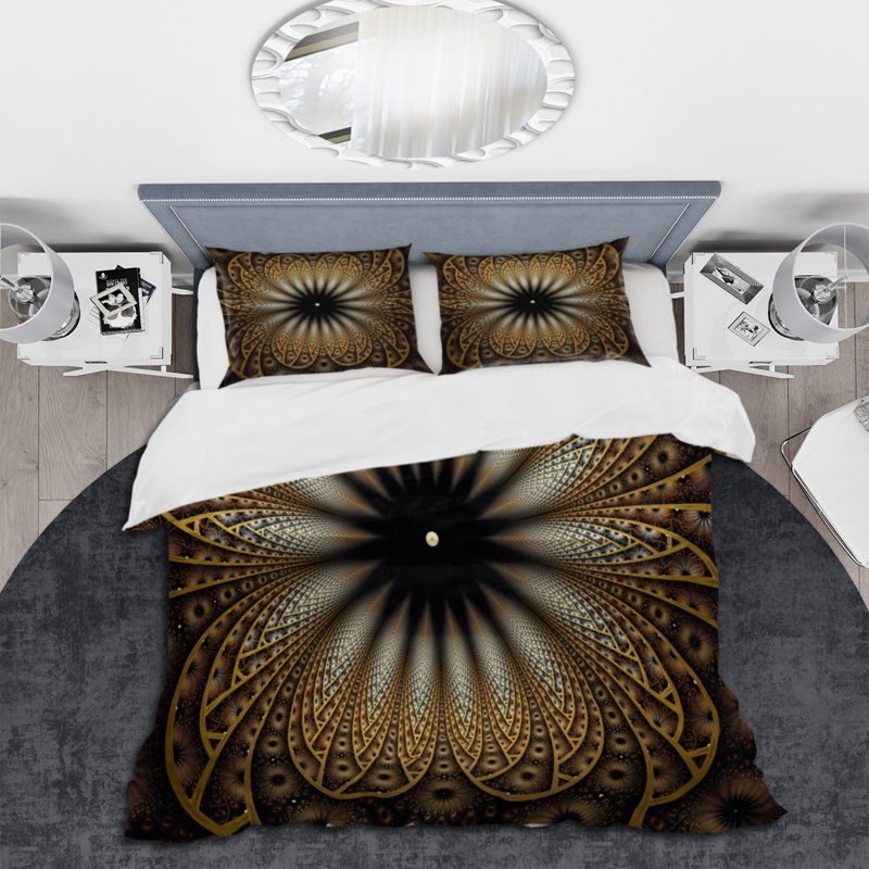 Fleur numérique abstraite fractale - ensemble de housse de couette moderne - microfibre de polyester