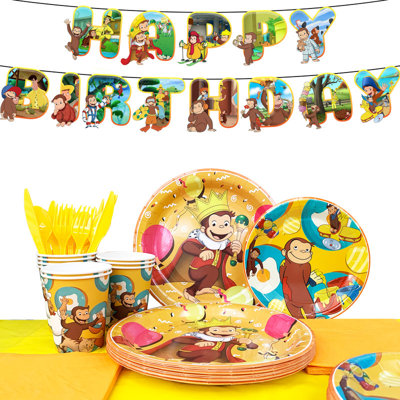 Ensemble de décorations de fête et de vaisselle pour enfants Curious George, 114 pièces
