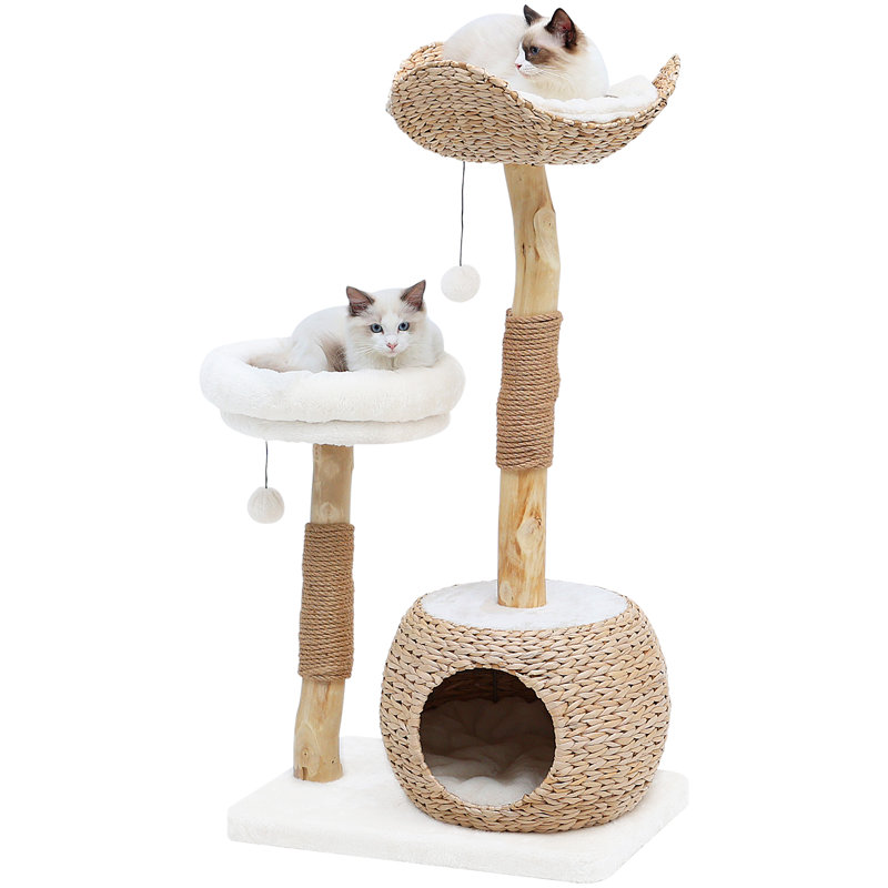 Kelston 40.5" Cat Tree for Indoor Small Cats, Woven Cattail Fabric