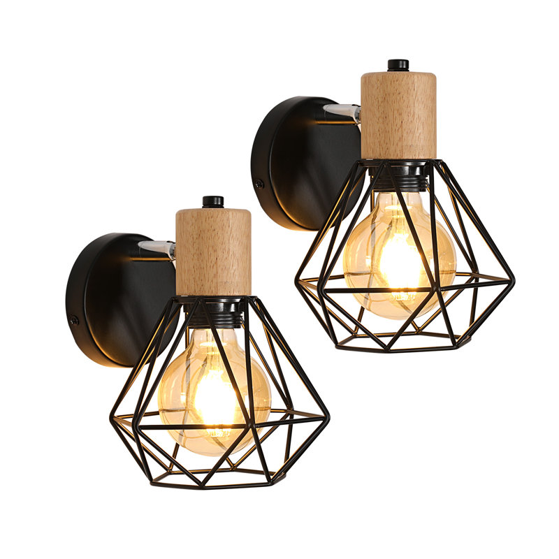 Black 20cm Iron Diamond Wooden LED Wall Light