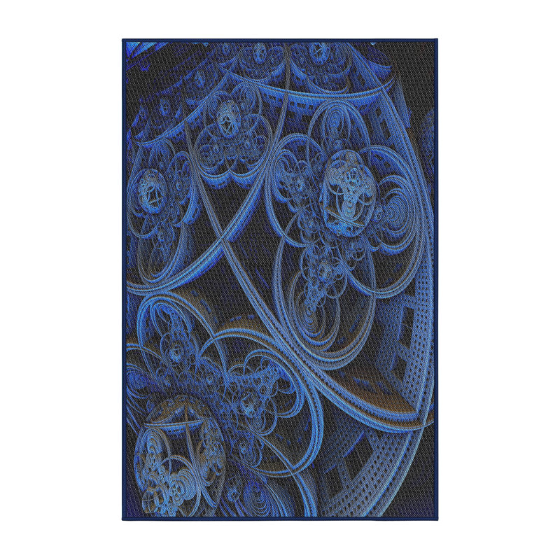 Tapis noir/bleu à motifs, Rectangle 7 pi x 10 pi