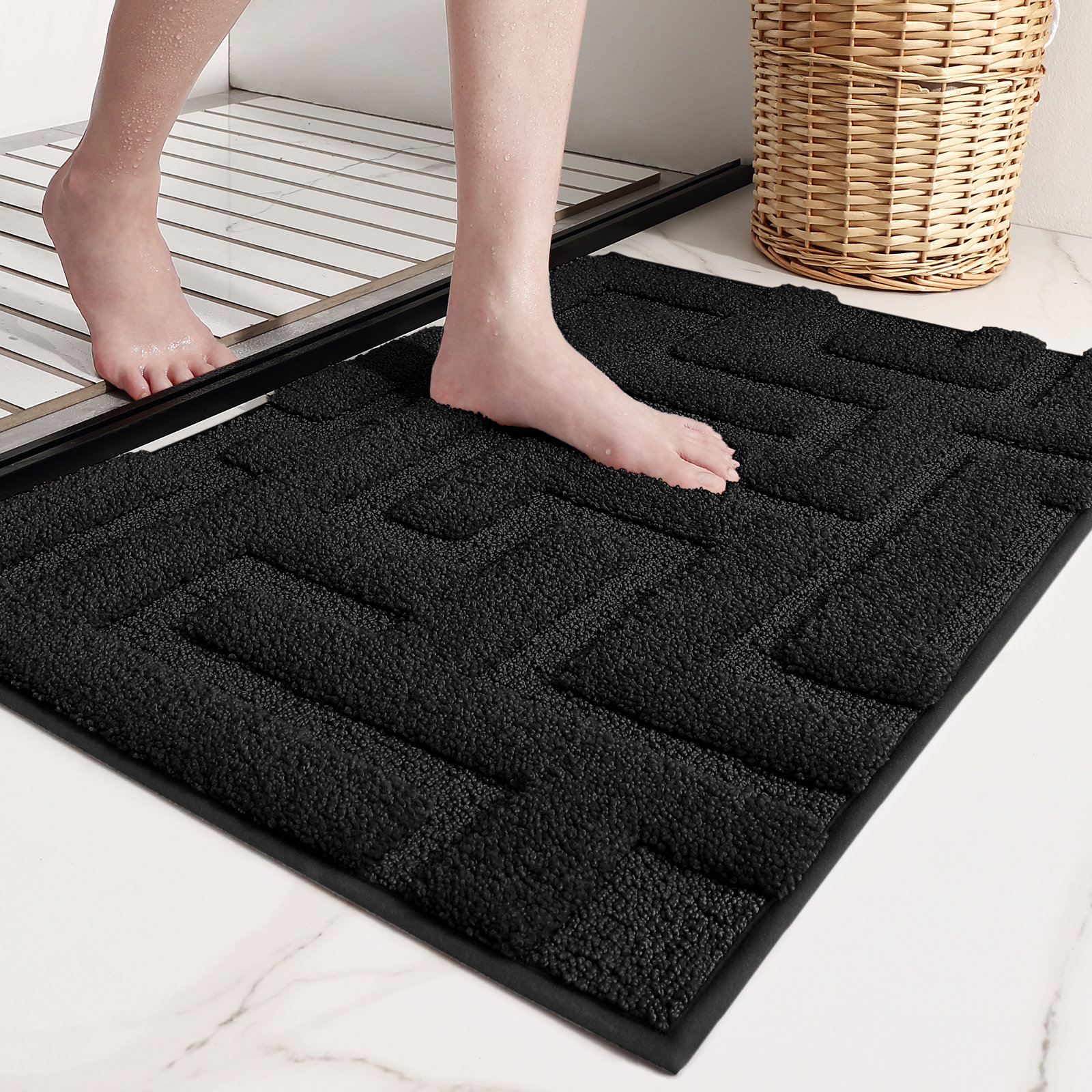 Non-Slip Bath Rug, Black, 24" L x 36" W
