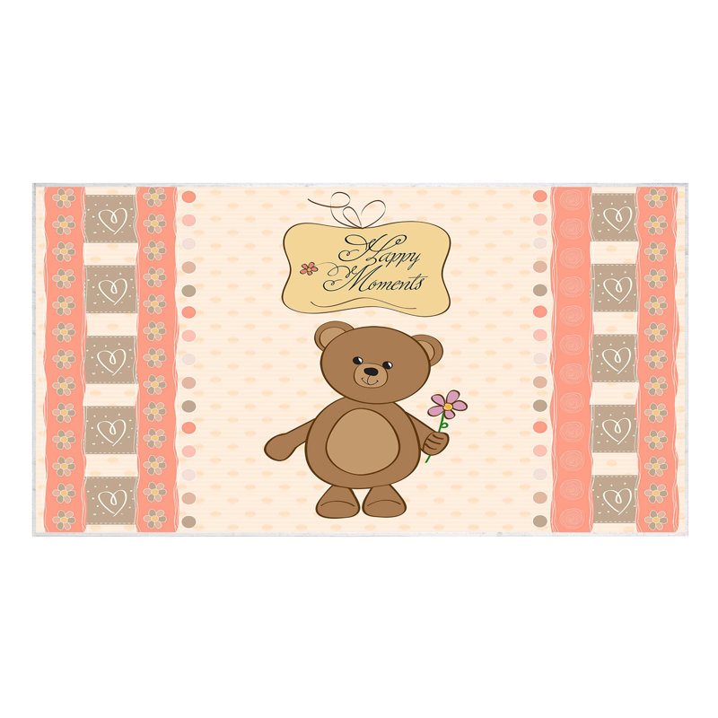 Tapis rectangulaire en polyamide tissé à la machine Uriegas crème / brun / rouge, Rectangle 2 pi 7 po x 3 pi 11 po