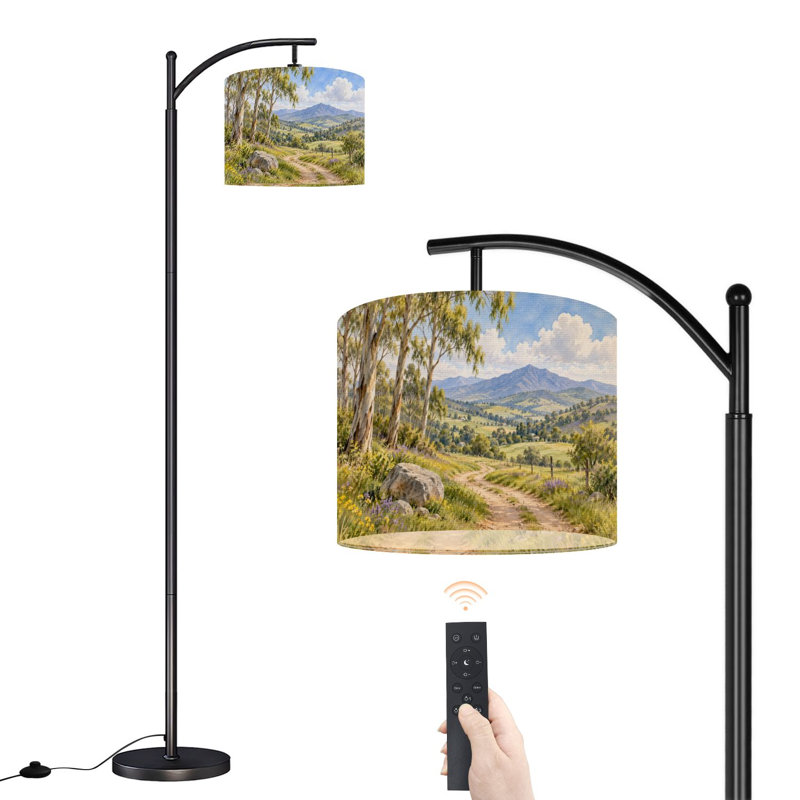 Lampadaire arqué avec abat-jour réglable, style champêtre serein, 3 températures de couleur, intensité variable, avec interrupteur au pied, idéal pour la chambre.