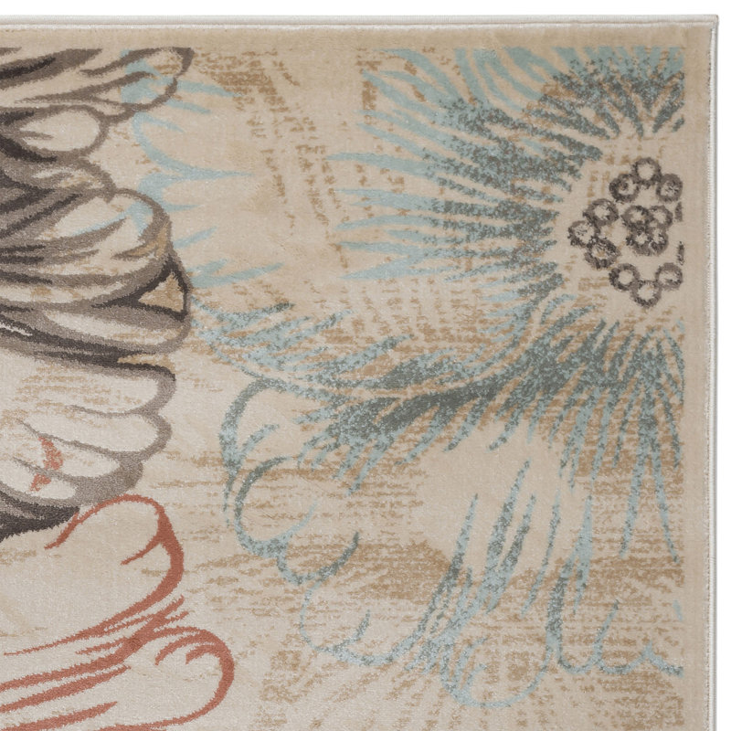 Tapis ivoire / crème à motif floral Garda, Rectangle 5 pi 3 po x 7 pi 3 po
