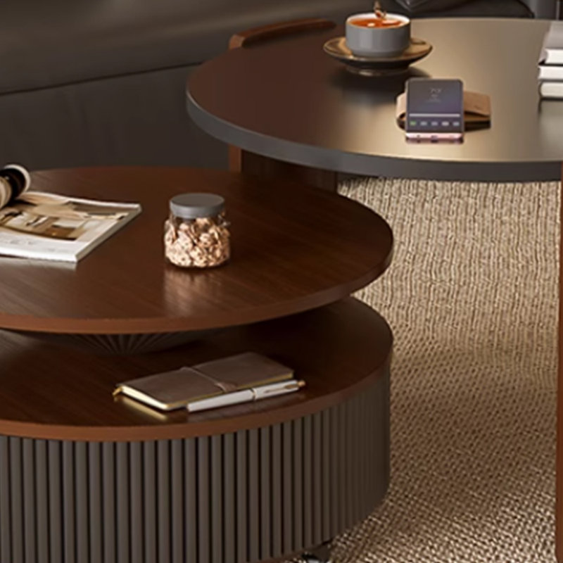 Retro color-blocking design coffee table set, Black/Brown, 14.17" H x 19.68" L x 19.68" W