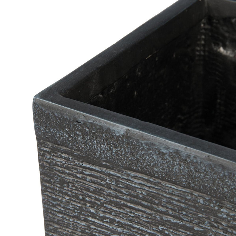 HORTICO Ribbed Light Concrete Square Planter, 46cm H x 50cm W x 50cm D, Black