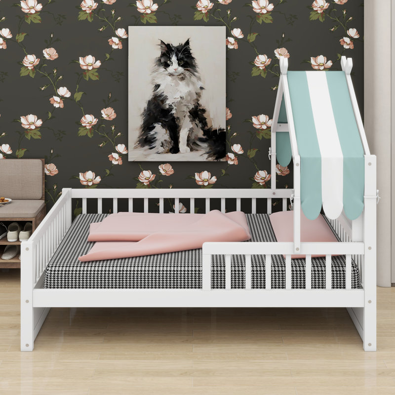 Base de lit pour enfant avec tête de lit bibliothèque, Blanc