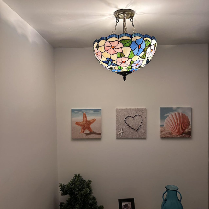 Plafonnier Tiffany avec fleurs de colibri en verre coloré rose et rose 16 po x P 16 po x H 16 po