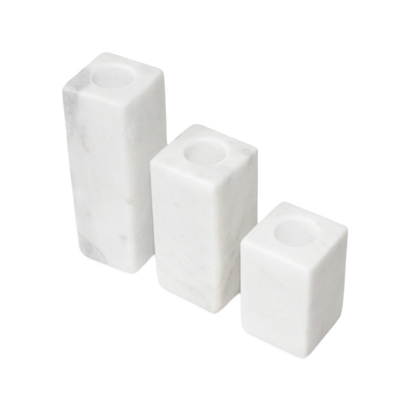 Matheson Set Of 3 White Marble Taper Candle Holders