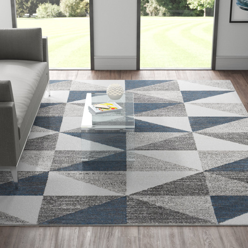 Lambdin Geometric Sky Blue/Navy Area Rug, Rectangle 7'10" x 10'3"