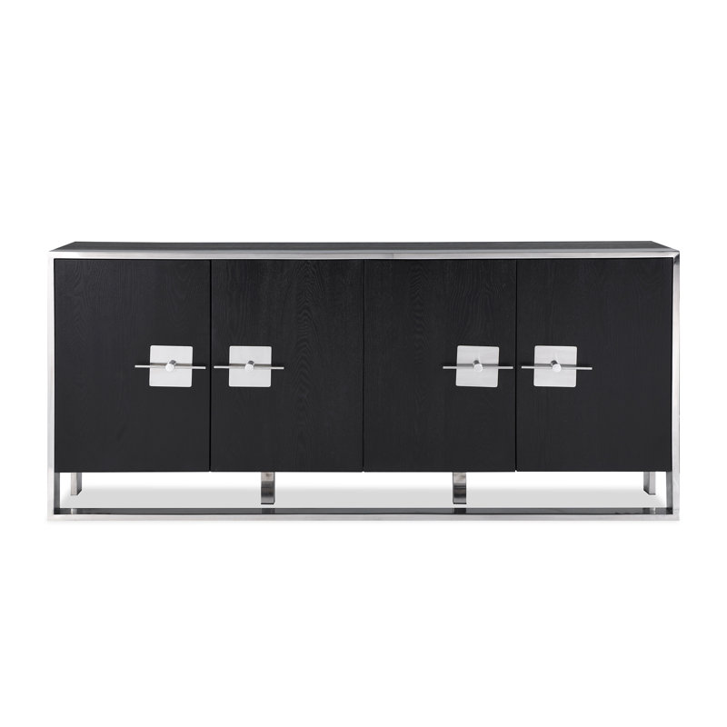 Ophir 71'' W Sideboard, Black/Polished Stainless Steel