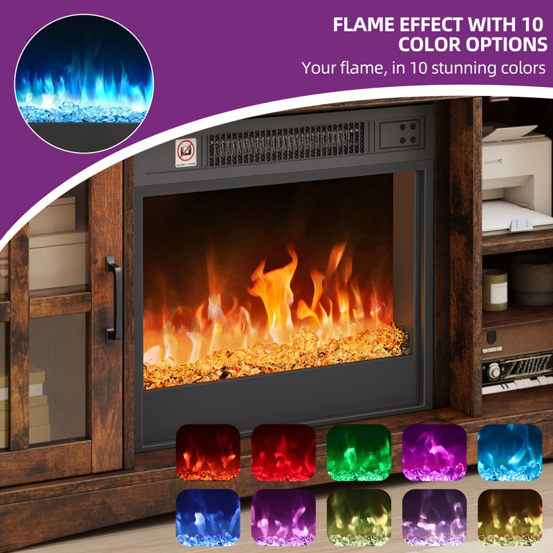 TV Stand Cabinet with 2000W Electric Fire, Suitable for TVs up to 50", 10 Flame Colours, Brown