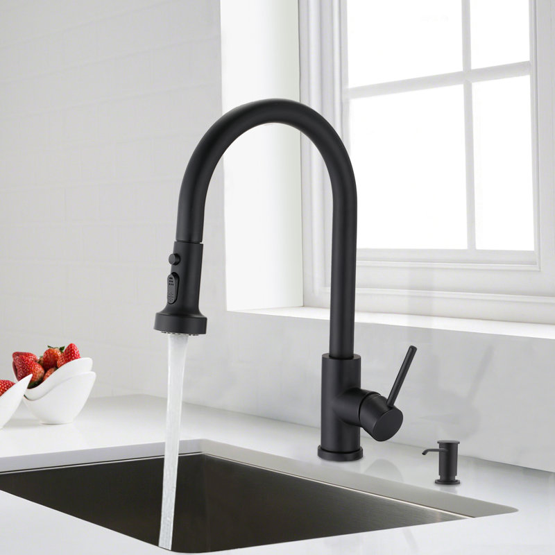 Stainless Steel Matte Black Kitchen Faucet With Pull Down & Soap Dispenser, 360 Rotatable Spout, Scratch Rust , 1.8Gpm Flow Rate Scratch-, Rust-,