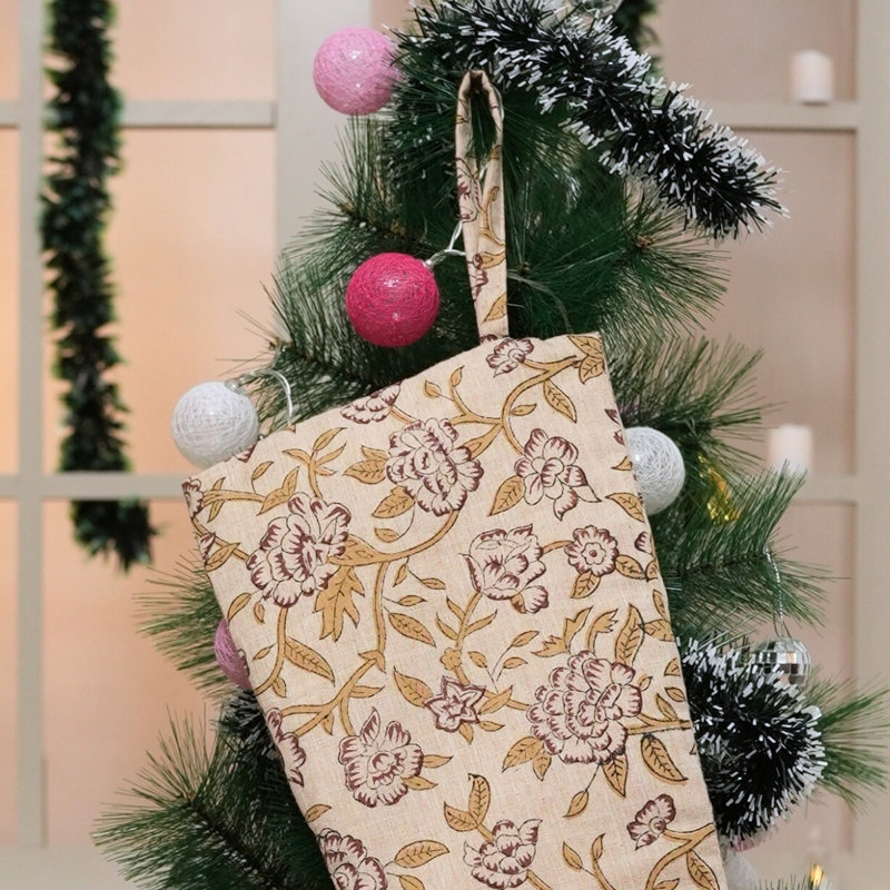  Chaussette de Noël imprimée à la main en bloc pour un jeûne saisonnier - Mrignyani, H 16 po x l 6,5 po
