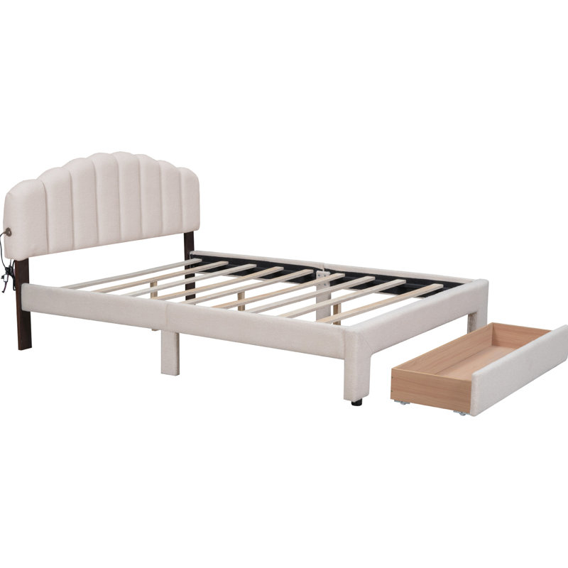 Lit plateforme en molleton avec tiroir et repose-pieds confortable