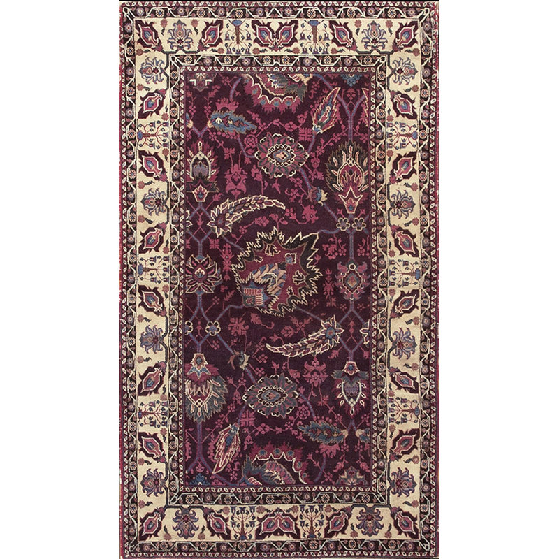 Small Deep Wine Red Color Antique 19th Century Indian Agra Rug