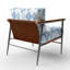 Chaise d'appoint moderne - fauteuil bleu et blanc avec accoudoirs muraux Ikat-1985066481