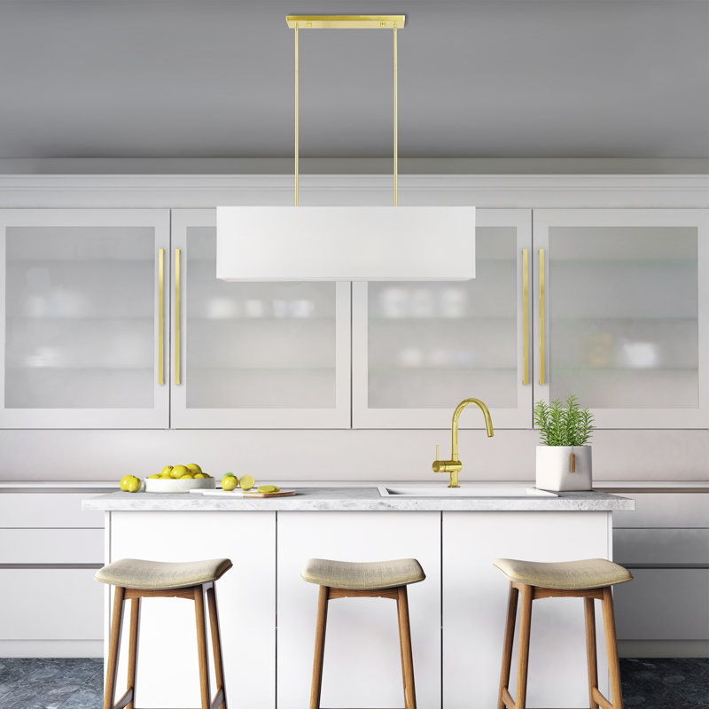 Lustre rectangulaire à 4 lumières à intensité variable Ashauna, Laiton satiné