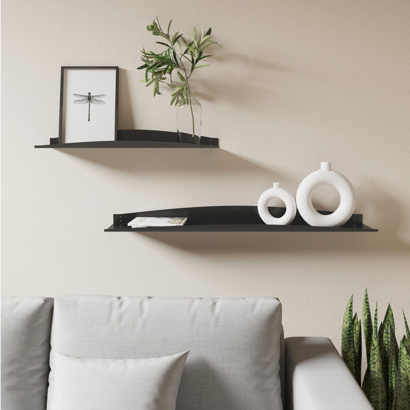 Ronella Metal Floating Wall Display Shelf, 2.5" H x 24" W x 6" D, Black