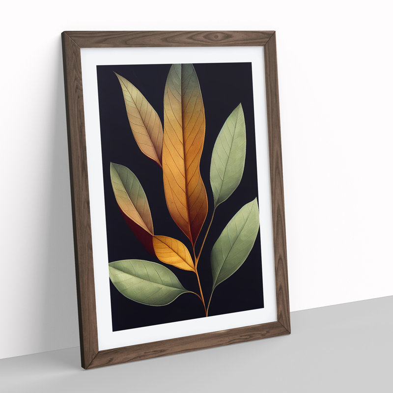 Pretty Leaves Art No.1 - Single Picture Frame Print, 34cm H x 25cm W x 2cm D, Walnut Framed