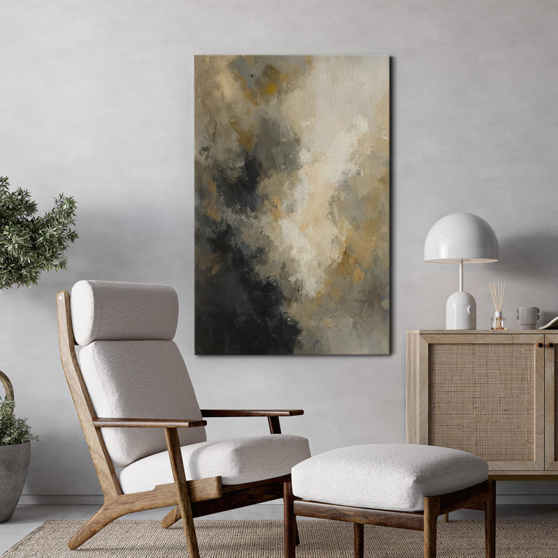 Canvas Wall Art Black Gray Abstract Print for Living Room Decor, Frameless, Wrapped Canvas, 48" H x 32" W